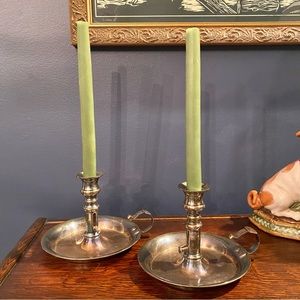 Two Vintage Push Up Silver Chamber Finger Candlestick